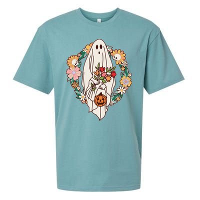 Halloween Creepy Cute Boho Flower Ghost Sueded Cloud Jersey T-Shirt