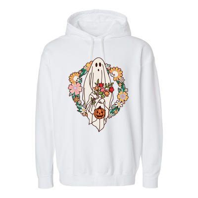 Halloween Creepy Cute Boho Flower Ghost Garment-Dyed Fleece Hoodie