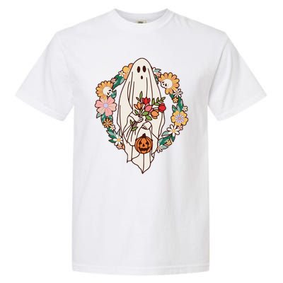 Halloween Creepy Cute Boho Flower Ghost Garment-Dyed Heavyweight T-Shirt