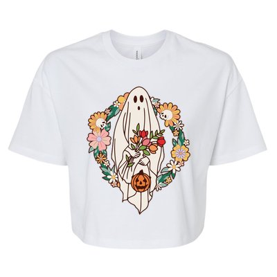 Halloween Creepy Cute Boho Flower Ghost Bella+Canvas Jersey Crop Tee