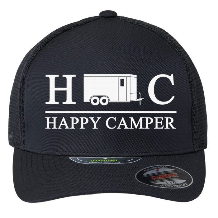 Happy Camper Camping Trailer Flexfit Unipanel Trucker Cap