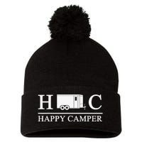 Happy Camper Camping Trailer Pom Pom 12in Knit Beanie