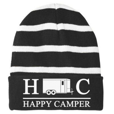 Happy Camper Camping Trailer Striped Beanie with Solid Band