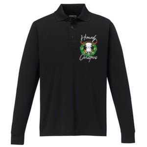 Howdy Christmas Cactus Country Western Xmas Lights Gift Performance Long Sleeve Polo