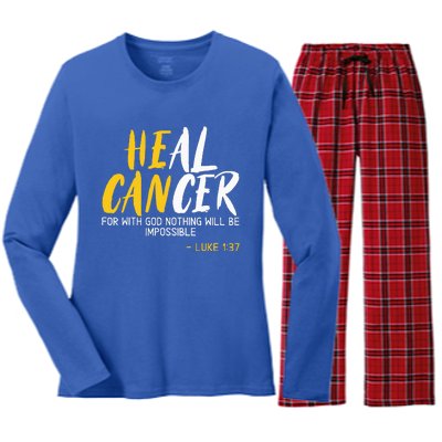 Heal Cancer Childhood Cancer Awareness Month Supporter Women's Long Sleeve Flannel Pajama Set 