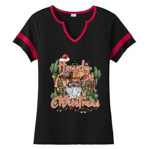 Howdy Christmas Cow Christmas Western Santa Tees Gift Ladies Halftime Notch Neck Tee