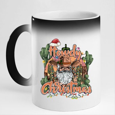 Howdy Christmas Cow Christmas Western Santa Tees Gift 11oz Black Color Changing Mug