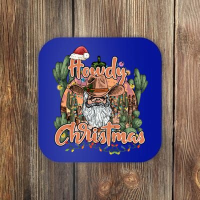 Howdy Christmas Cow Christmas Western Santa Tees Gift Coaster