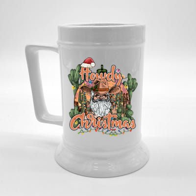 Howdy Christmas Cow Christmas Western Santa Tees Gift Beer Stein