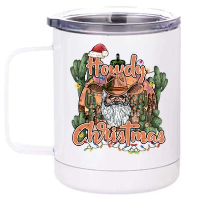 Howdy Christmas Cow Christmas Western Santa Tees Gift 12 oz Stainless Steel Tumbler Cup