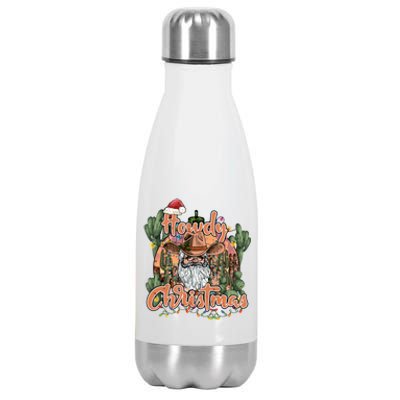 Howdy Christmas Cow Christmas Western Santa Tees Gift Stainless Steel Insulated Water Bottle