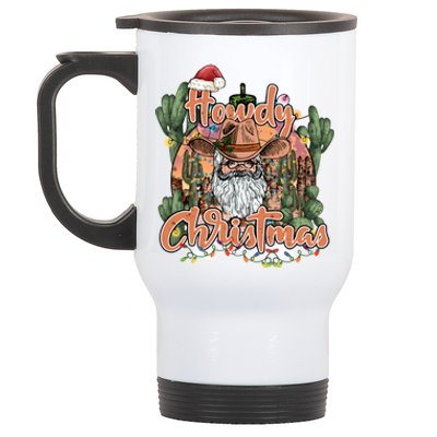 Howdy Christmas Cow Christmas Western Santa Tees Gift Stainless Steel Travel Mug