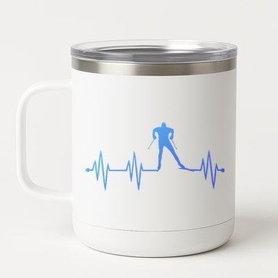 Heartbeat Cross Country Skiing And Gift 12 oz Stainless Steel Tumbler Cup