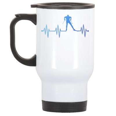 Heartbeat Cross Country Skiing And Gift Stainless Steel Travel Mug