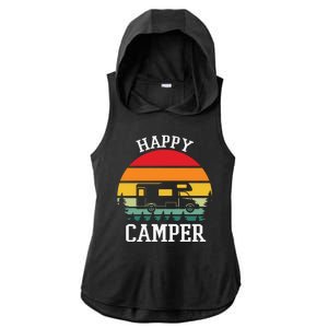 Happy Camper Cute Gift Retro Ladies PosiCharge Tri-Blend Wicking Draft Hoodie Tank