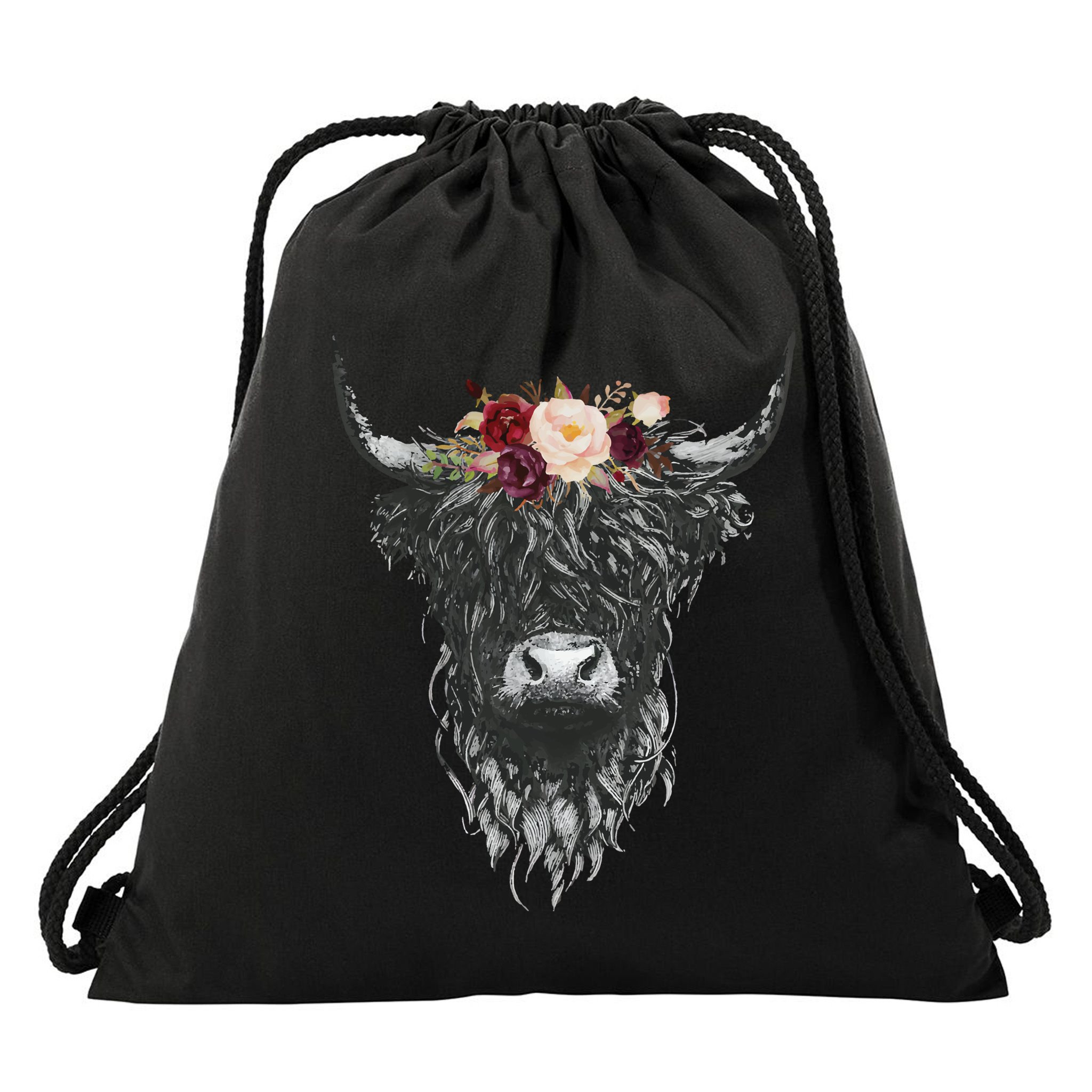Highland Cow Country Western Drawstring Bag