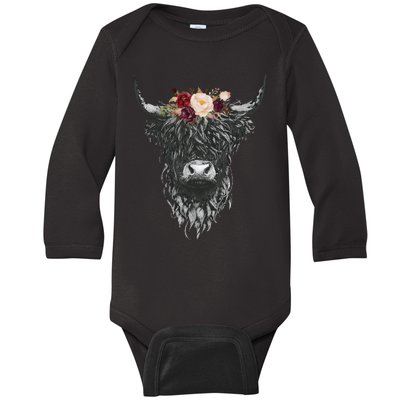 Highland Cow Country Western Baby Long Sleeve Bodysuit