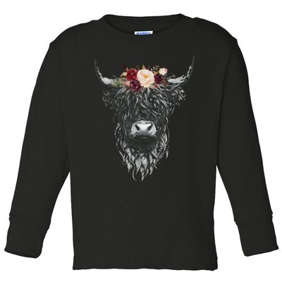 Highland Cow Country Western Toddler Long Sleeve Shirt