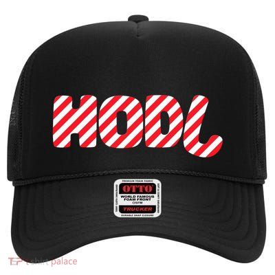 Hodl Crypto Currency Candy Cane Christmas Logo High Crown Mesh Back Trucker Hat
