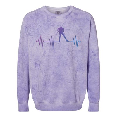 Heartbeat Cross Country Skiing And Gift Colorblast Crewneck Sweatshirt