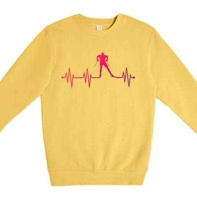 Heartbeat Cross Country Skiing And Gift Premium Crewneck Sweatshirt