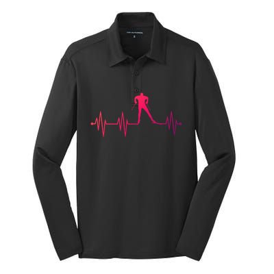 Heartbeat Cross Country Skiing And Gift Silk Touch Performance Long Sleeve Polo