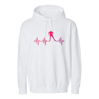 Heartbeat Cross Country Skiing And Gift Garment-Dyed Fleece Hoodie