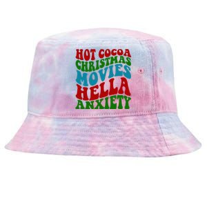 Hot Cocoa Christmas Movies Hella Anxiety Christmas Tie-Dyed Bucket Hat