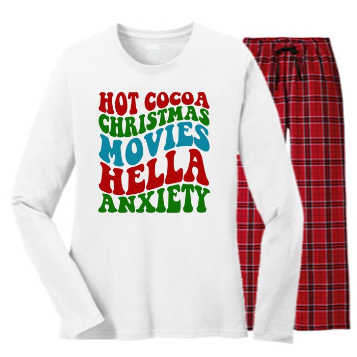 Hot Cocoa Christmas Movies Hella Anxiety Christmas Women's Long Sleeve Flannel Pajama Set 