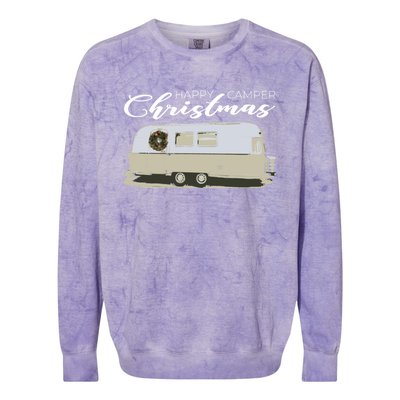 Happy Camper Christmas Cute Airstream Argosy Vintage Trailer Funny Gift Colorblast Crewneck Sweatshirt