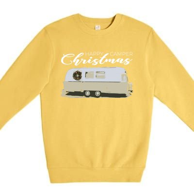 Happy Camper Christmas Cute Airstream Argosy Vintage Trailer Funny Gift Premium Crewneck Sweatshirt