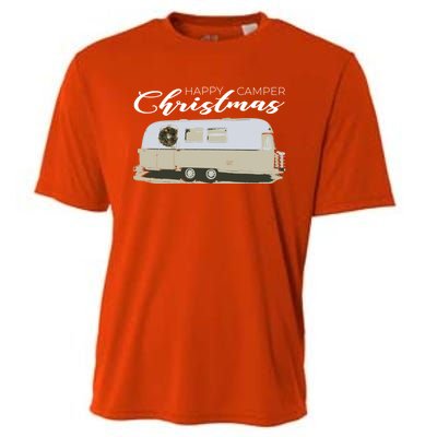 Happy Camper Christmas Cute Airstream Argosy Vintage Trailer Funny Gift Cooling Performance Crew T-Shirt