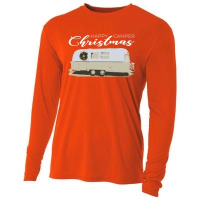 Happy Camper Christmas Cute Airstream Argosy Vintage Trailer Funny Gift Cooling Performance Long Sleeve Crew