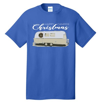 Happy Camper Christmas Cute Airstream Argosy Vintage Trailer Funny Gift Tall T-Shirt