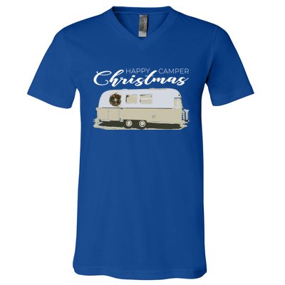 Happy Camper Christmas Cute Airstream Argosy Vintage Trailer Funny Gift V-Neck T-Shirt