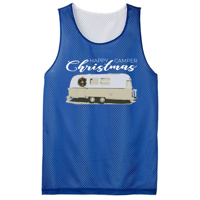 Happy Camper Christmas Cute Airstream Argosy Vintage Trailer Funny Gift Mesh Reversible Basketball Jersey Tank