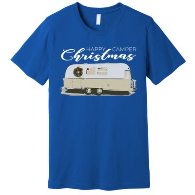 Happy Camper Christmas Cute Airstream Argosy Vintage Trailer Funny Gift Premium T-Shirt