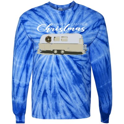 Happy Camper Christmas Cute Airstream Argosy Vintage Trailer Funny Gift Tie-Dye Long Sleeve Shirt