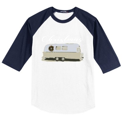 Happy Camper Christmas Cute Airstream Argosy Vintage Trailer Funny Gift Baseball Sleeve Shirt