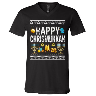 Happy Chrismukkah Challah Christian Holiday Jewish Gift  V-Neck T-Shirt