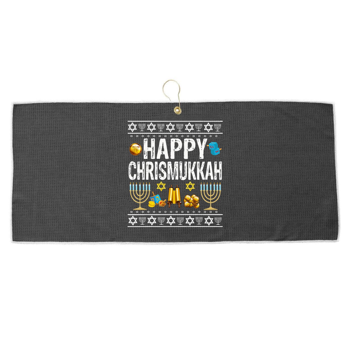 Happy Chrismukkah Challah Christian Holiday Jewish Gift  Large Microfiber Waffle Golf Towel