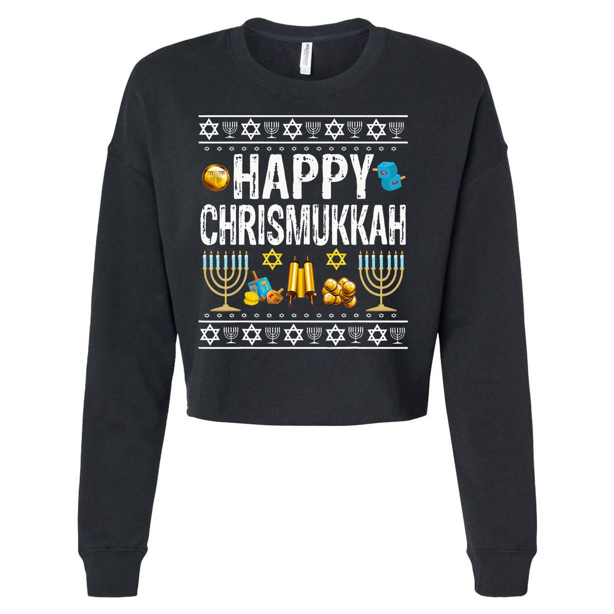 Happy Chrismukkah Challah Christian Holiday Jewish Gift  Cropped Pullover Crew