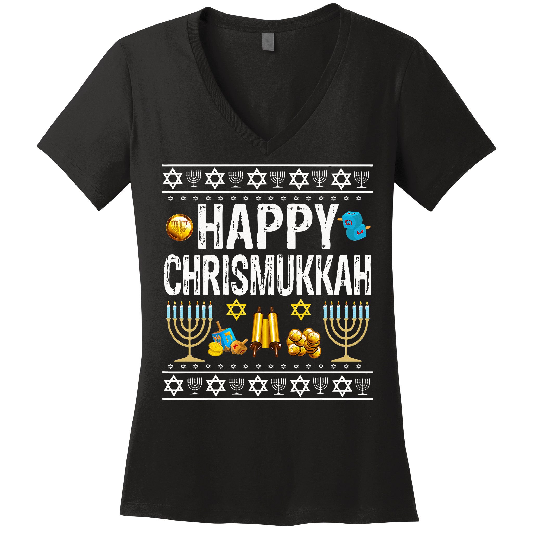 Happy Chrismukkah Challah Christian Holiday Jewish Gift  Women's V-Neck T-Shirt