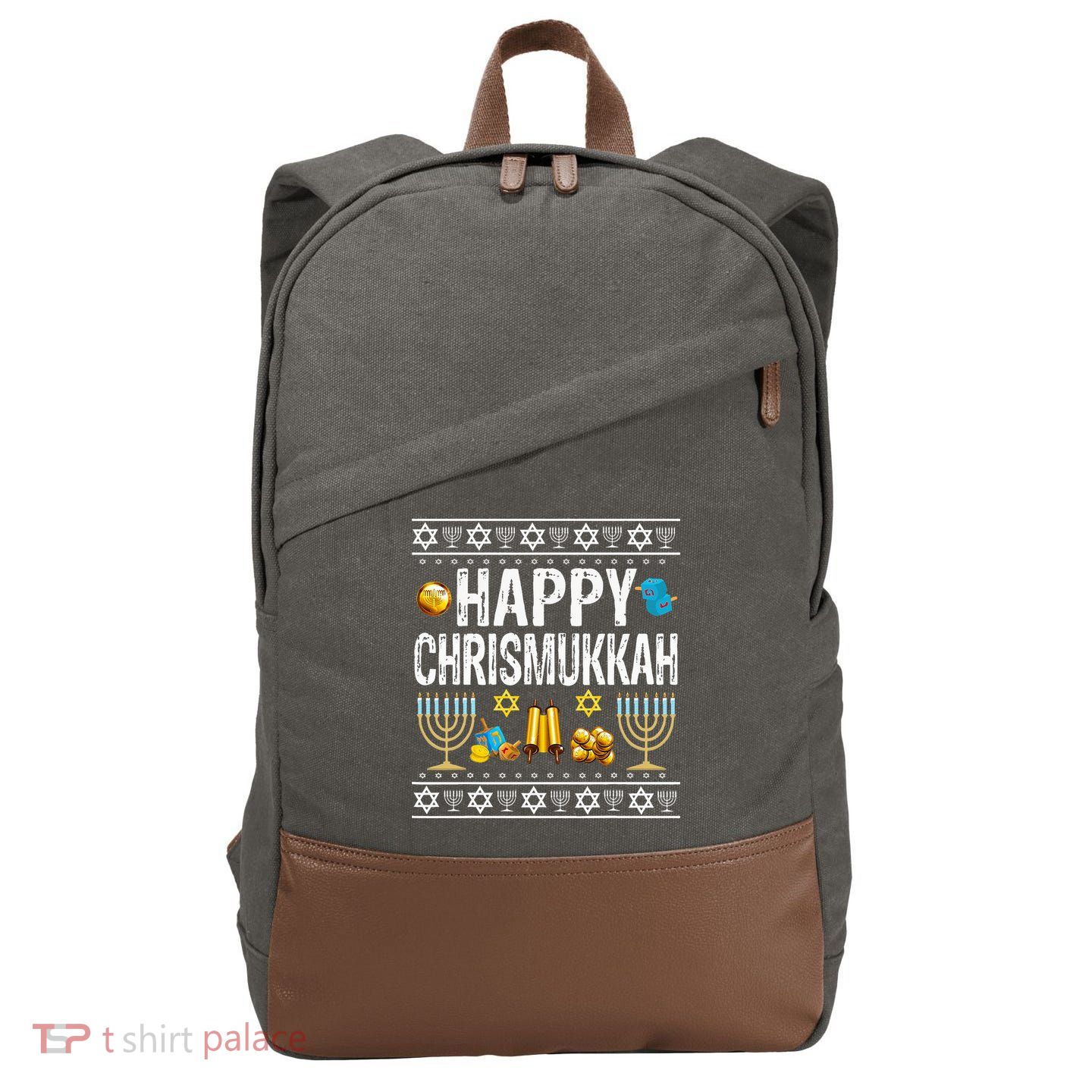 Happy Chrismukkah Challah Christian Holiday Jewish Gift  Cotton Canvas Backpack