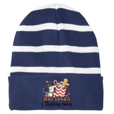 Hot Cocoa & Christmas Movies Striped Beanie with Solid Band