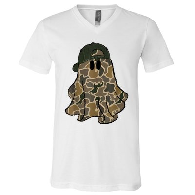 Halloween Camouflage Camo Ghost Hello Hunting Season V-Neck T-Shirt