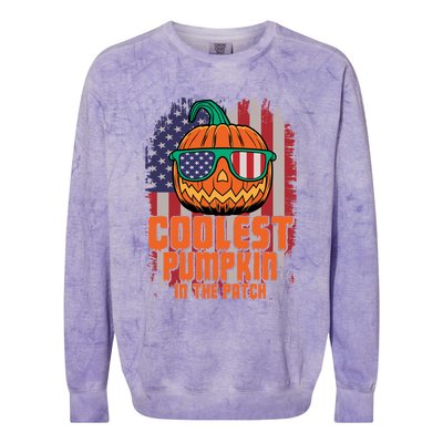 Halloween Costume Coolest Pumpkin In The Patch American Flag Gift Colorblast Crewneck Sweatshirt