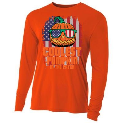 Halloween Costume Coolest Pumpkin In The Patch American Flag Gift Cooling Performance Long Sleeve Crew