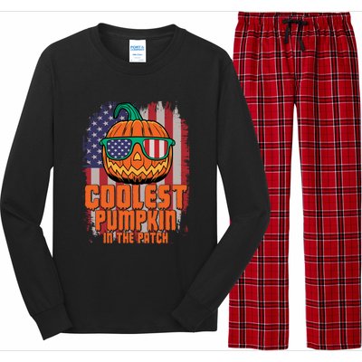 Halloween Costume Coolest Pumpkin In The Patch American Flag Gift Long Sleeve Pajama Set