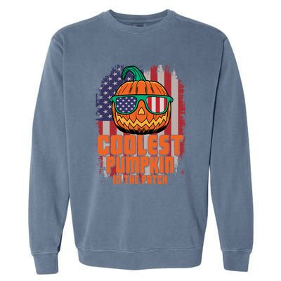 Halloween Costume Coolest Pumpkin In The Patch American Flag Gift Garment-Dyed Sweatshirt